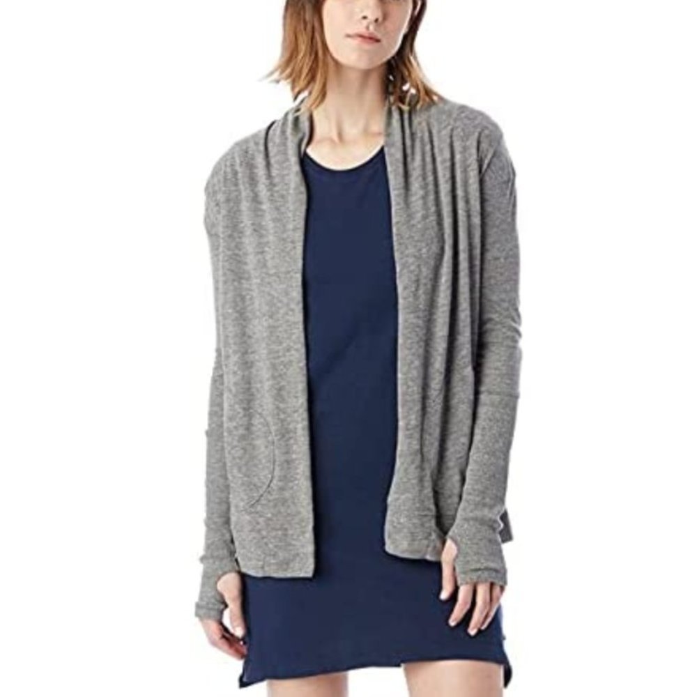 🌼 Alternative Lightweight Jersey Rib Sleeve Open Cardigan in Eco Grey S NEW
